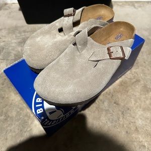 Birkenstock Boston Taupe Suede 39, Normal/Wide, soft footbed